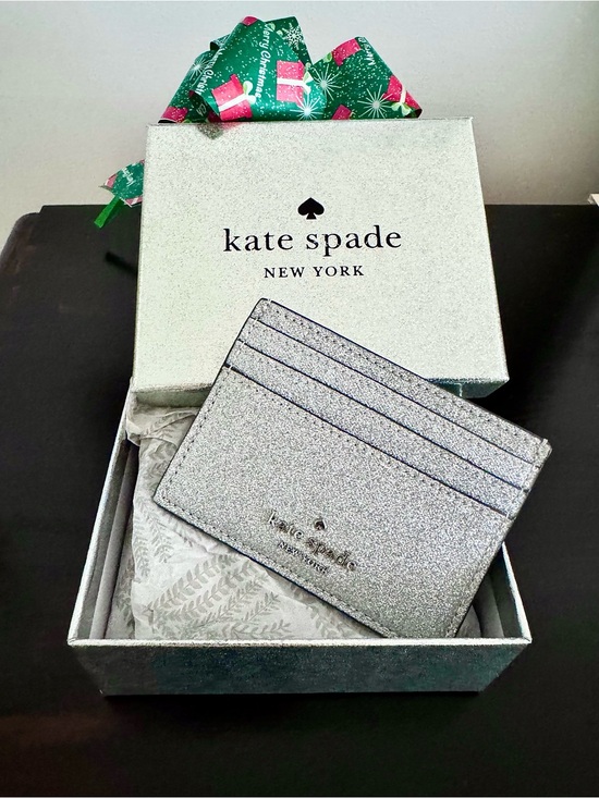kate spade Handbags - NIB Kate Spade Lunar Light Silver Glitter Boxed Small Slim Cardholder Wallet